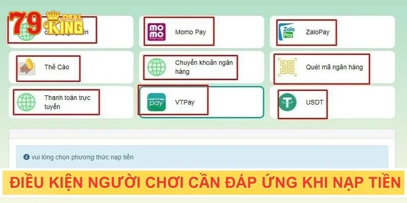Điều kiện người chơi cần đáp ứng khi nạp tiền